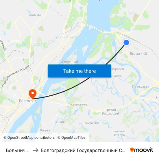 Больничный Городок to Волгоградский Государственный Социально-Педагогический Университет map