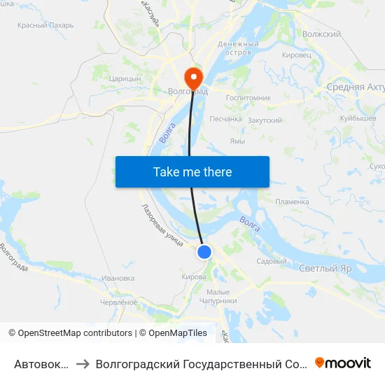 Автовокзал Южный to Волгоградский Государственный Социально-Педагогический Университет map