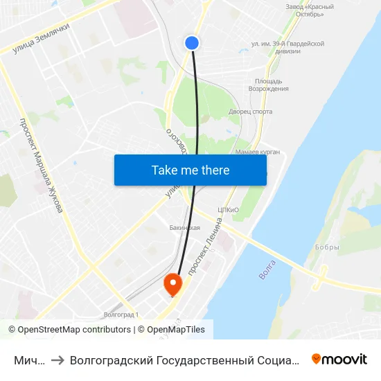 Мичурина to Волгоградский Государственный Социально-Педагогический Университет map
