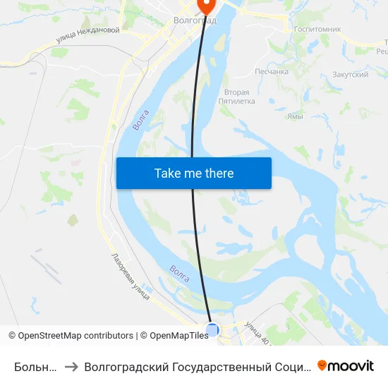 Больница №22 to Волгоградский Государственный Социально-Педагогический Университет map