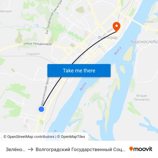 Зелёное Кольцо to Волгоградский Государственный Социально-Педагогический Университет map