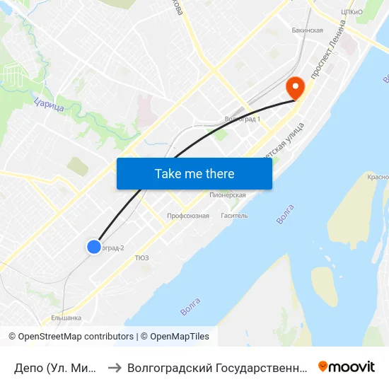 Депо (Ул. Милиционера Буханцева) to Волгоградский Государственный Социально-Педагогический Университет map