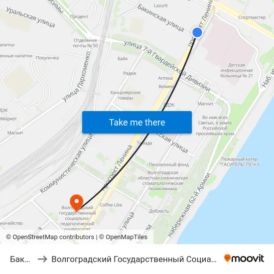 Бакинская to Волгоградский Государственный Социально-Педагогический Университет map
