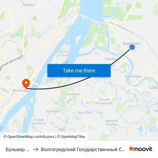 Бульвар Профсоюзов to Волгоградский Государственный Социально-Педагогический Университет map