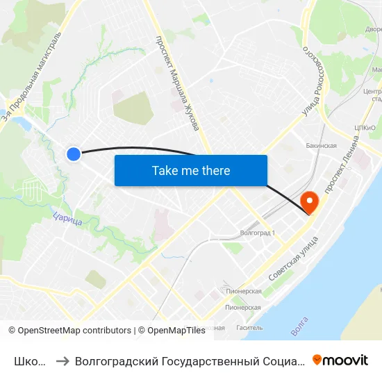 Школа №36 to Волгоградский Государственный Социально-Педагогический Университет map