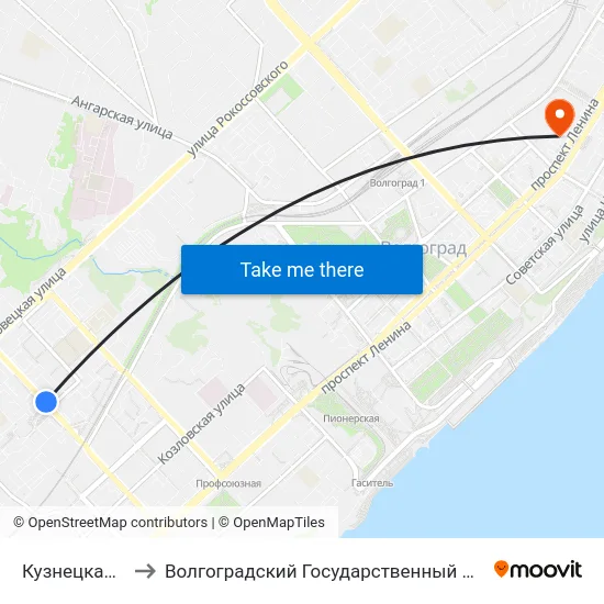 Кузнецкая (Ул. Елецкая) to Волгоградский Государственный Социально-Педагогический Университет map