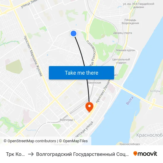 Трк Комсомолл to Волгоградский Государственный Социально-Педагогический Университет map
