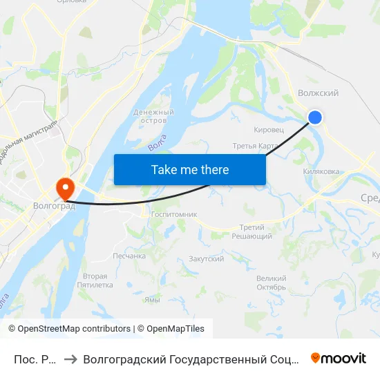 Пос. Рабочий-1 to Волгоградский Государственный Социально-Педагогический Университет map