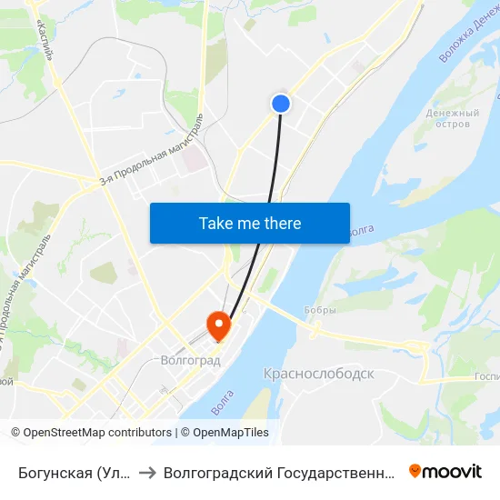 Богунская (Ул. Маршала Еременко) to Волгоградский Государственный Социально-Педагогический Университет map