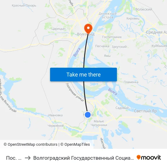 Пос. Кирова to Волгоградский Государственный Социально-Педагогический Университет map