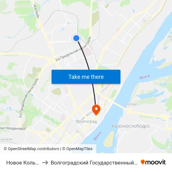 Новое Кольцо (Жилгородок) to Волгоградский Государственный Социально-Педагогический Университет map