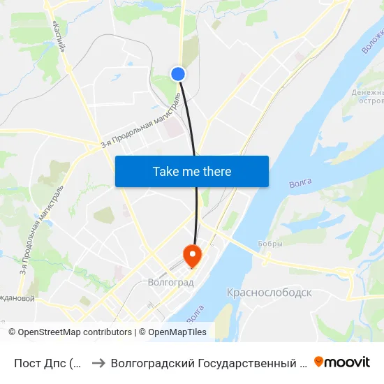 Пост Дпс (Ул. Менделеева) to Волгоградский Государственный Социально-Педагогический Университет map