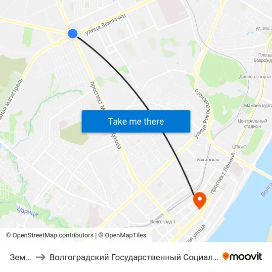 Землячки to Волгоградский Государственный Социально-Педагогический Университет map