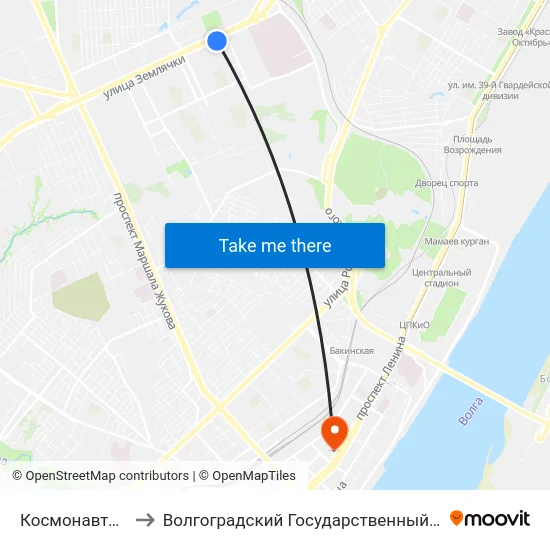 Космонавтов (Ул. Землячки) to Волгоградский Государственный Социально-Педагогический Университет map