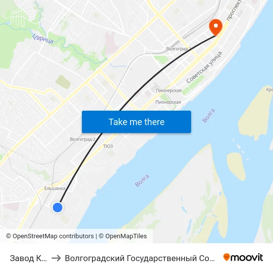 Завод Куйбышева to Волгоградский Государственный Социально-Педагогический Университет map