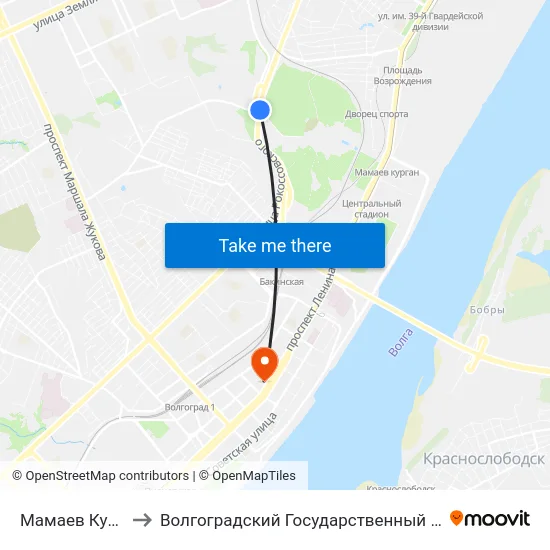 Мамаев Курган (Телецентр) to Волгоградский Государственный Социально-Педагогический Университет map