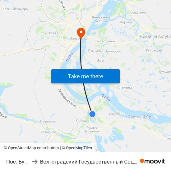 Пос. Буревестник to Волгоградский Государственный Социально-Педагогический Университет map
