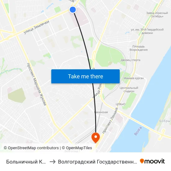 Больничный Комплекс (Ул. Землячки) to Волгоградский Государственный Социально-Педагогический Университет map