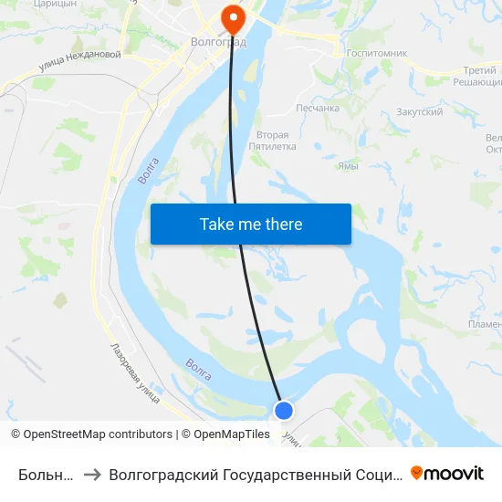 Больница №24 to Волгоградский Государственный Социально-Педагогический Университет map