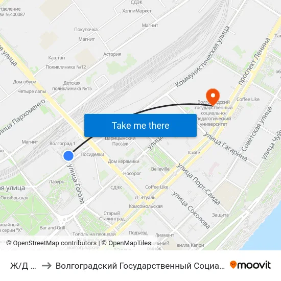 Ж/Д Вокзал to Волгоградский Государственный Социально-Педагогический Университет map