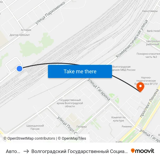 Автовокзал to Волгоградский Государственный Социально-Педагогический Университет map