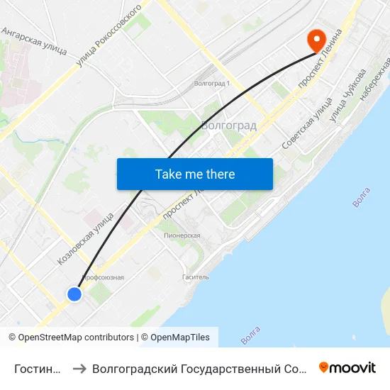 Гостиница Южная to Волгоградский Государственный Социально-Педагогический Университет map