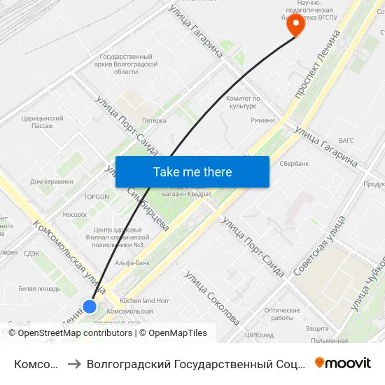 Комсомольская to Волгоградский Государственный Социально-Педагогический Университет map