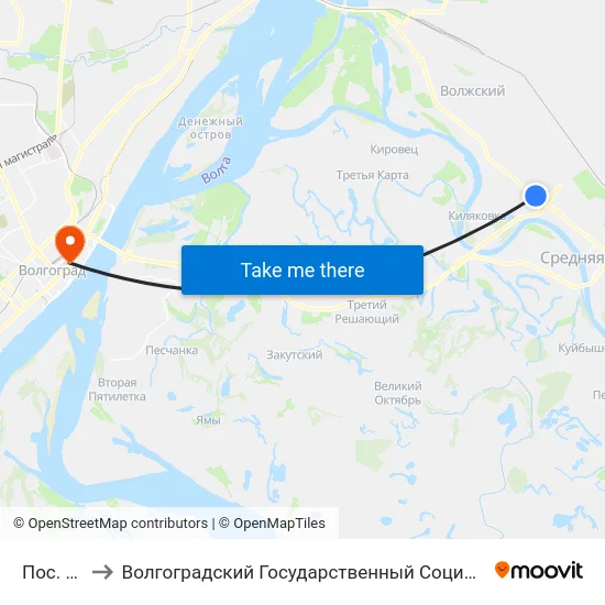 Пос. Южный to Волгоградский Государственный Социально-Педагогический Университет map