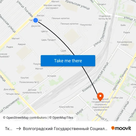 Ткачёва to Волгоградский Государственный Социально-Педагогический Университет map