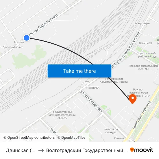 Двинская (Ул. Пархоменко) to Волгоградский Государственный Социально-Педагогический Университет map