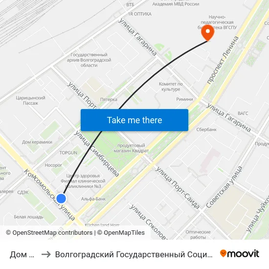 Дом Техники to Волгоградский Государственный Социально-Педагогический Университет map