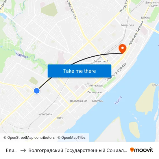 Елисеева to Волгоградский Государственный Социально-Педагогический Университет map