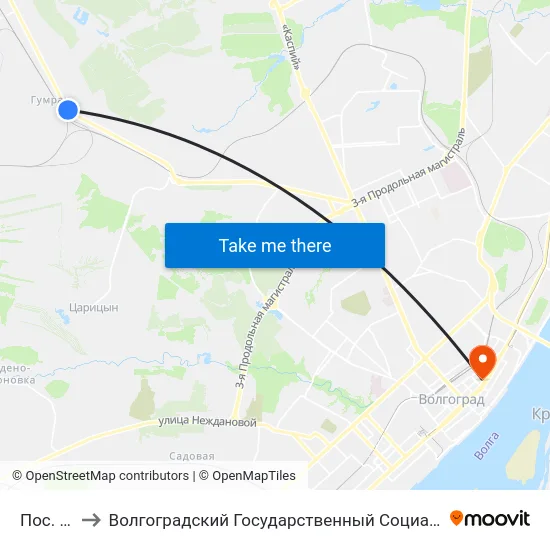 Пос. Гумрак to Волгоградский Государственный Социально-Педагогический Университет map