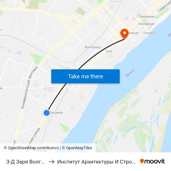 З-Д Заря Волгограда (А) to Институт Архитектуры И Строительства Волггту map