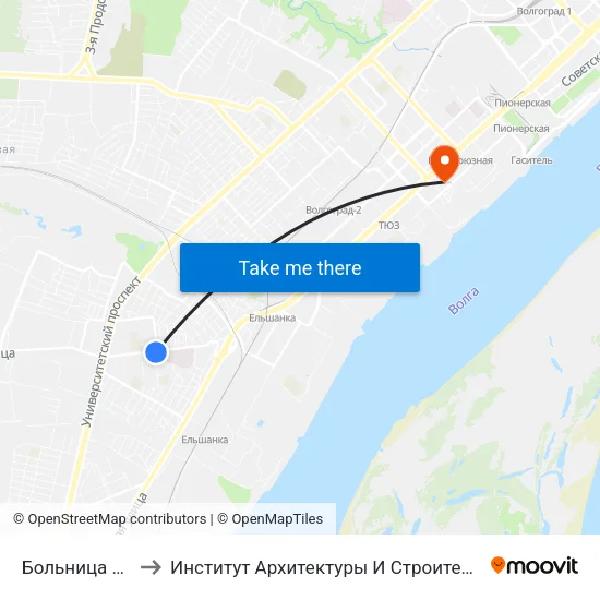 Больница №7 (А) to Институт Архитектуры И Строительства Волггту map