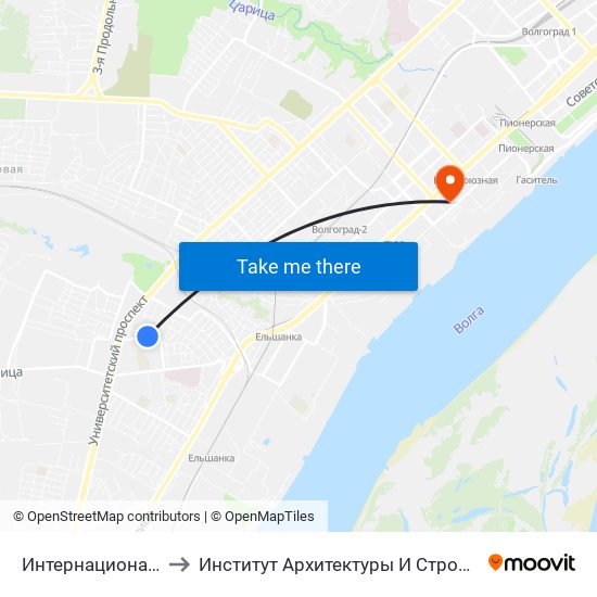 Интернациональная (А) to Институт Архитектуры И Строительства Волггту map