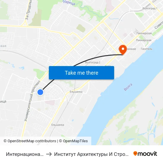 Интернациональная (Б) to Институт Архитектуры И Строительства Волггту map