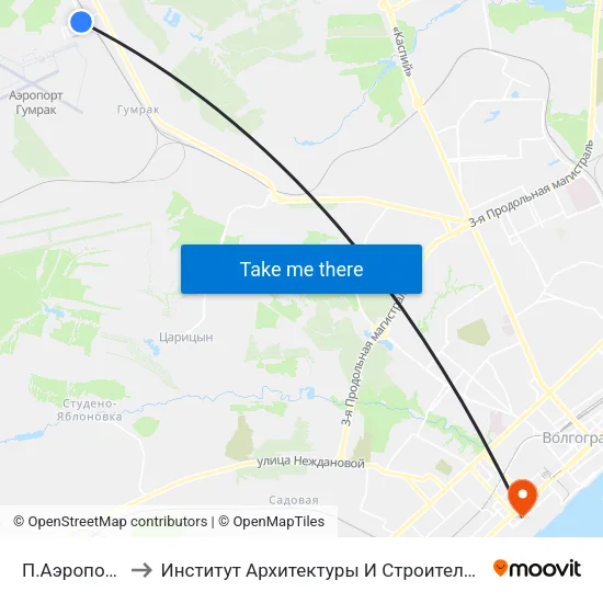 П.Аэропорт (А) to Институт Архитектуры И Строительства Волггту map