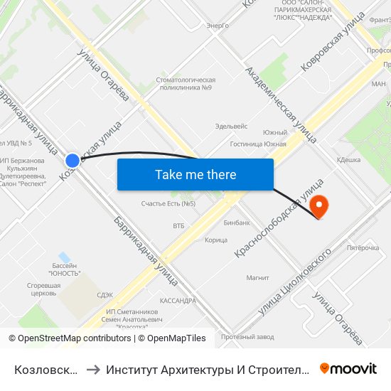 Козловская (А) to Институт Архитектуры И Строительства Волггту map