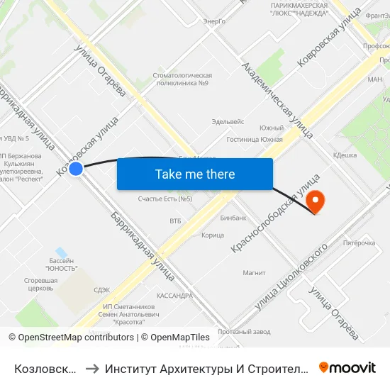 Козловская (Б) to Институт Архитектуры И Строительства Волггту map