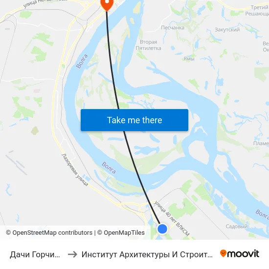 Дачи Горчичник (Б) to Институт Архитектуры И Строительства Волггту map