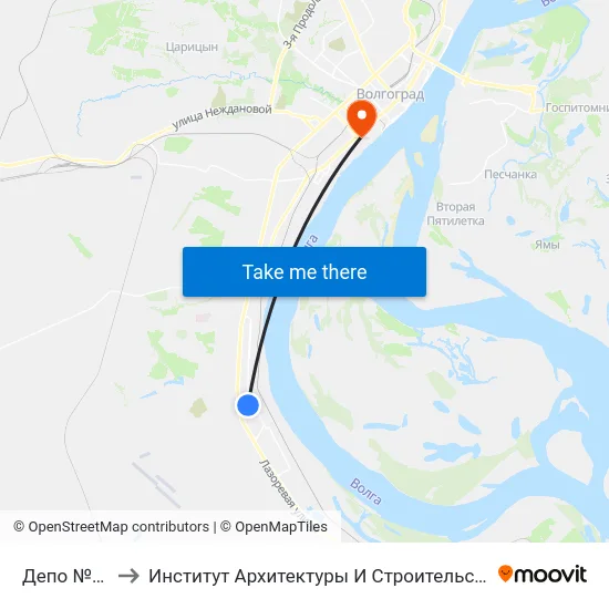 Депо №6 (Б) to Институт Архитектуры И Строительства Волггту map