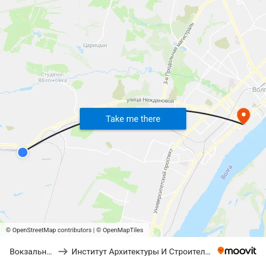 Вокзальная (А) to Институт Архитектуры И Строительства Волггту map