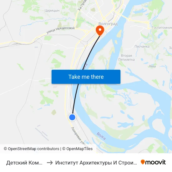 Детский Комбинат (А) to Институт Архитектуры И Строительства Волггту map