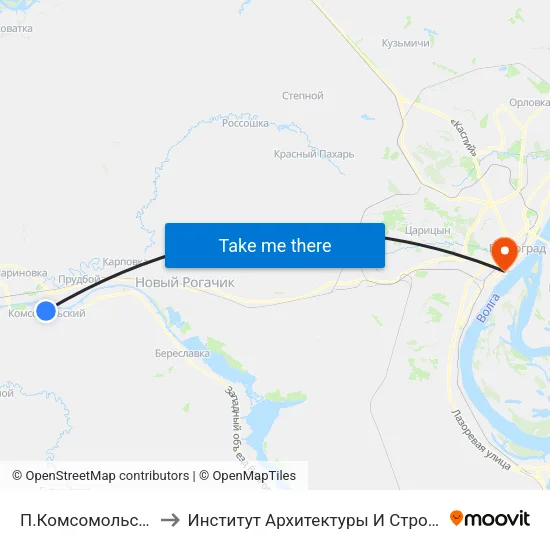 П.Комсомольский Тр. (Б) to Институт Архитектуры И Строительства Волггту map