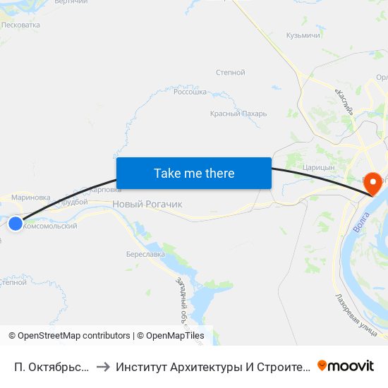 П. Октябрьский (А) to Институт Архитектуры И Строительства Волггту map