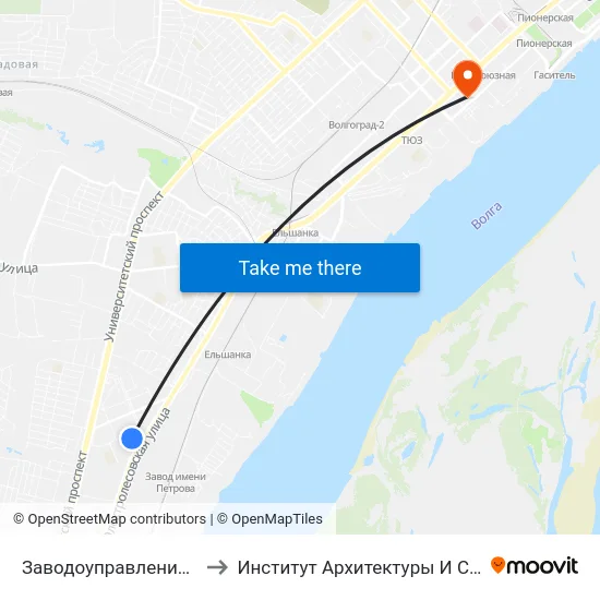 Заводоуправление Им.Петрова (Б) to Институт Архитектуры И Строительства Волггту map