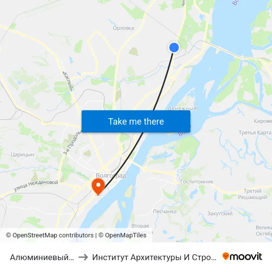 Алюминиевый Завод (А) to Институт Архитектуры И Строительства Волггту map