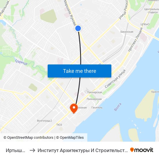 Иртышская to Институт Архитектуры И Строительства Волггту map