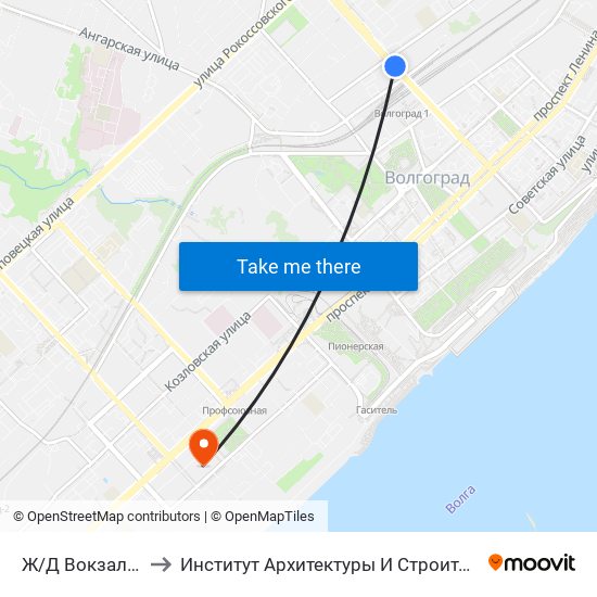 Ж/Д Вокзал (Мост) to Институт Архитектуры И Строительства Волггту map